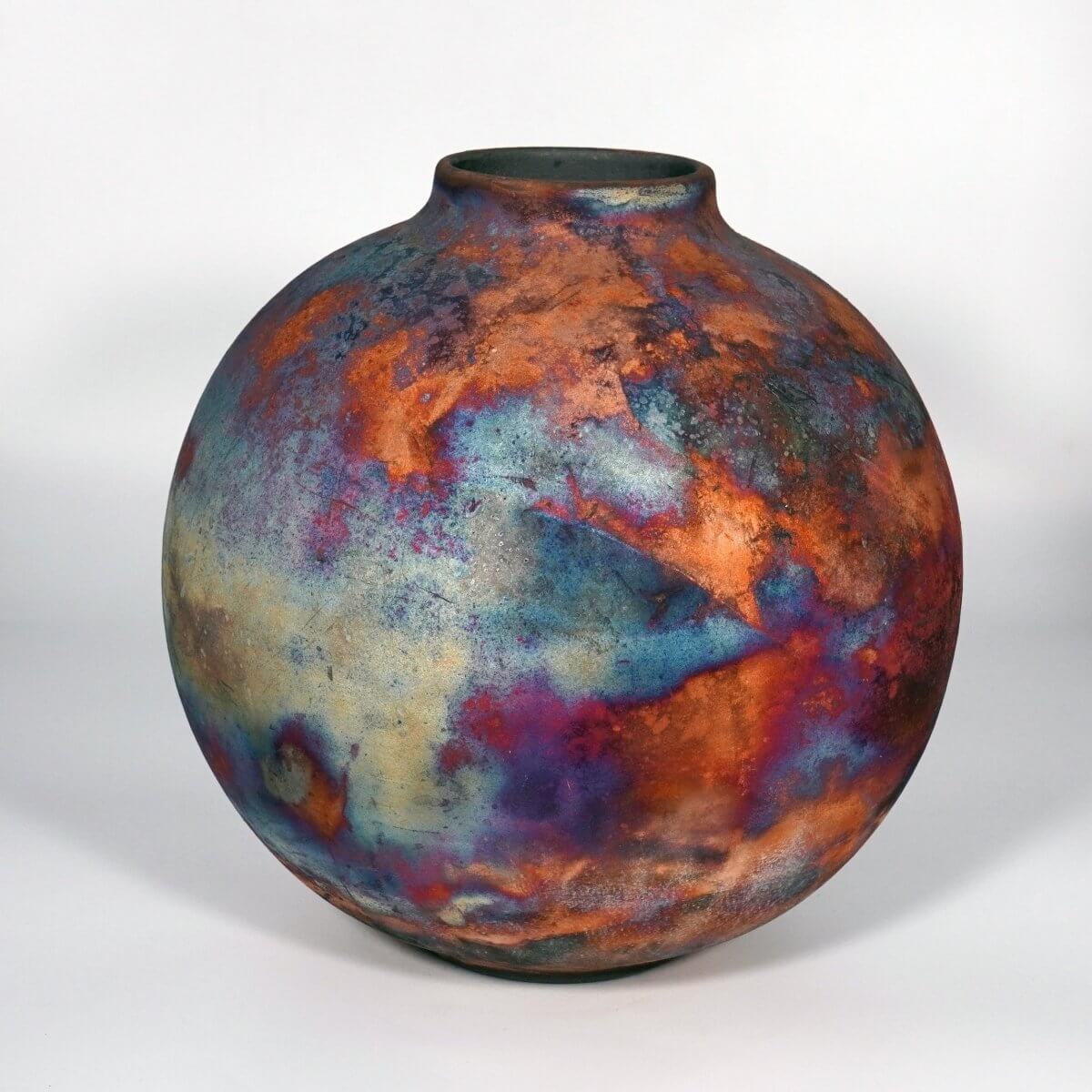RAAQUU Large Globe Ceramic Vase Full Copper Matte S/N0000813 11" Raku Pottery Unique Handmade ceramic pottery raku vases, urns, and home decor, sculptures, wall decor, gifts by Adil Ghani
