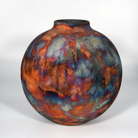 RAAQUU Large Globe Ceramic Vase Full Copper Matte S/N0000813 11" Raku Pottery Unique Handmade ceramic pottery raku vases, urns, and home decor, sculptures, wall decor, gifts by Adil Ghani