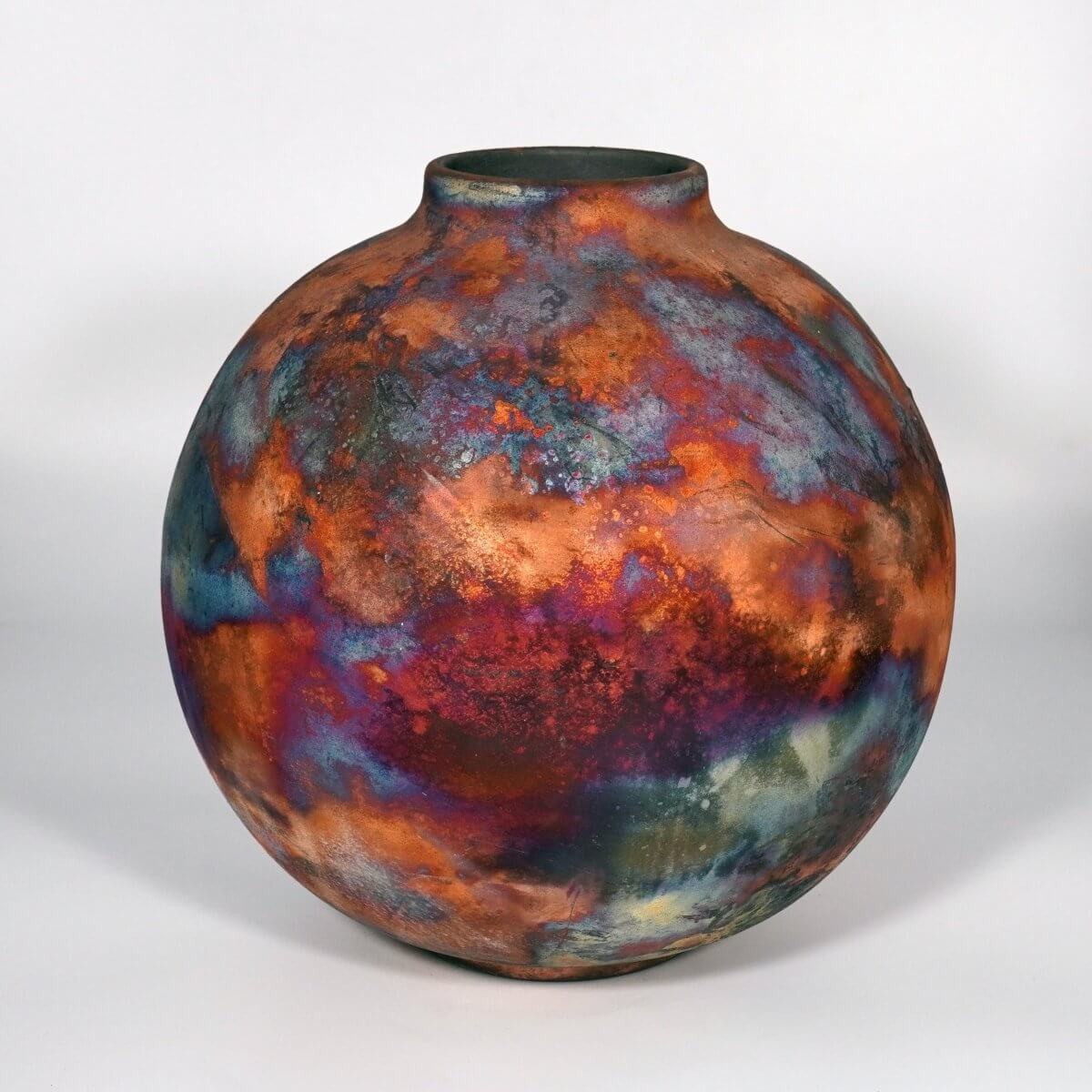 RAAQUU Large Globe Ceramic Vase Full Copper Matte S/N0000813 11" Raku Pottery Unique Handmade ceramic pottery raku vases, urns, and home decor, sculptures, wall decor, gifts by Adil Ghani