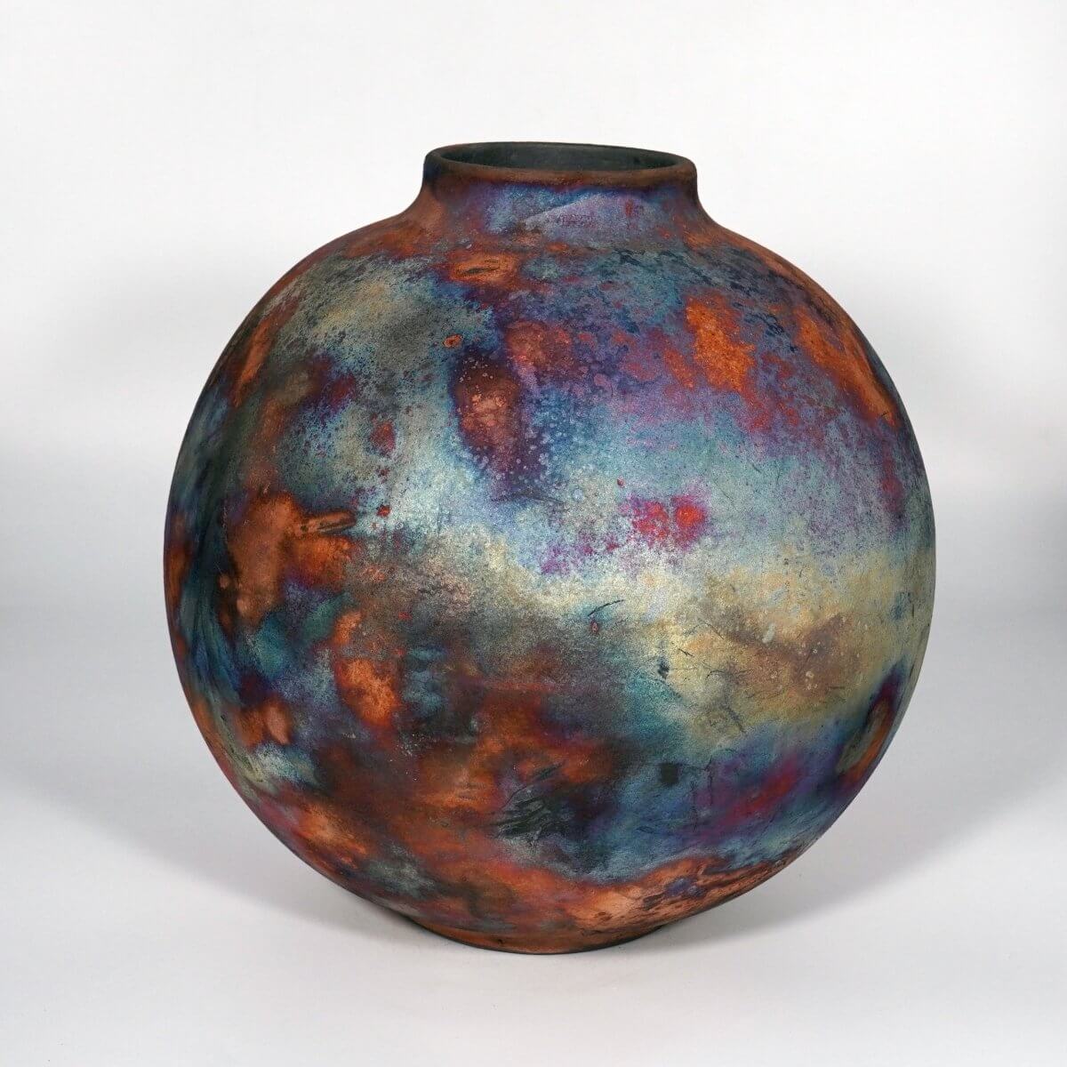 RAAQUU Large Globe Ceramic Vase Full Copper Matte S/N0000813 11" Raku Pottery Unique Handmade ceramic pottery raku vases, urns, and home decor, sculptures, wall decor, gifts by Adil Ghani