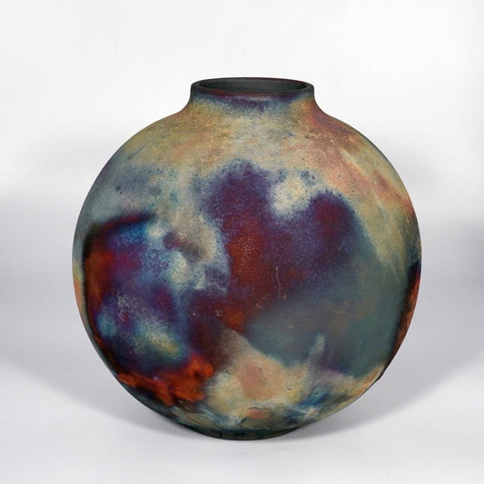 RAAQUU Large Globe Ceramic Vase Full Copper Matte S/N0000861 11" Raku Pottery Unique Handmade ceramic pottery raku vases, urns, and home decor, sculptures, wall decor, gifts by Adil Ghani