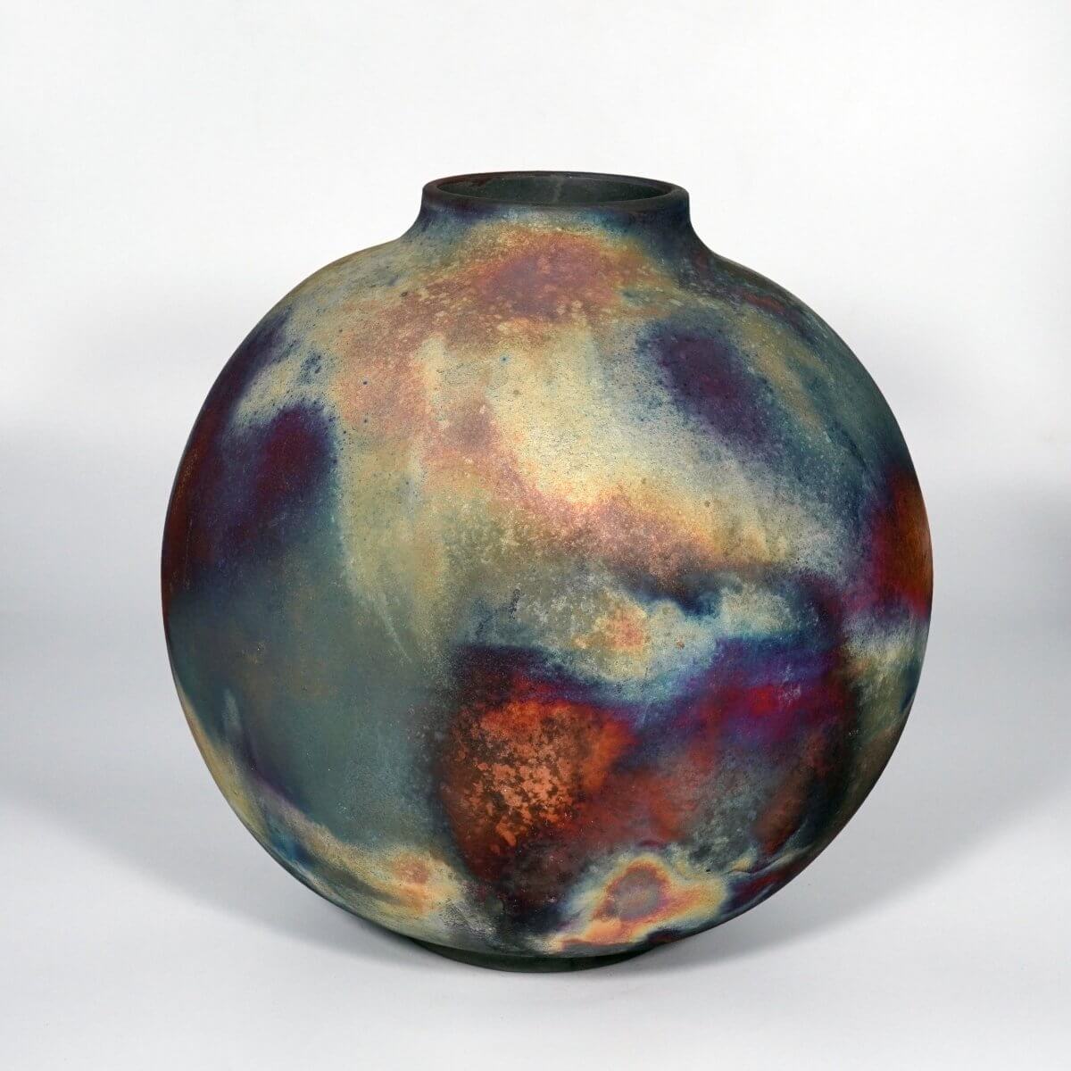 RAAQUU Large Globe Ceramic Vase Full Copper Matte S/N0000861 11" Raku Pottery Unique Handmade ceramic pottery raku vases, urns, and home decor, sculptures, wall decor, gifts by Adil Ghani