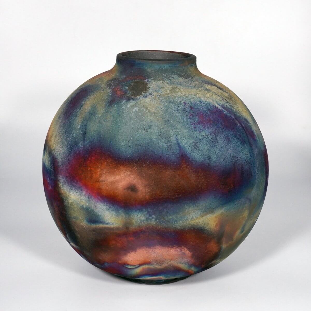 RAAQUU Large Globe Ceramic Vase Full Copper Matte S/N0000861 11" Raku Pottery Unique Handmade ceramic pottery raku vases, urns, and home decor, sculptures, wall decor, gifts by Adil Ghani