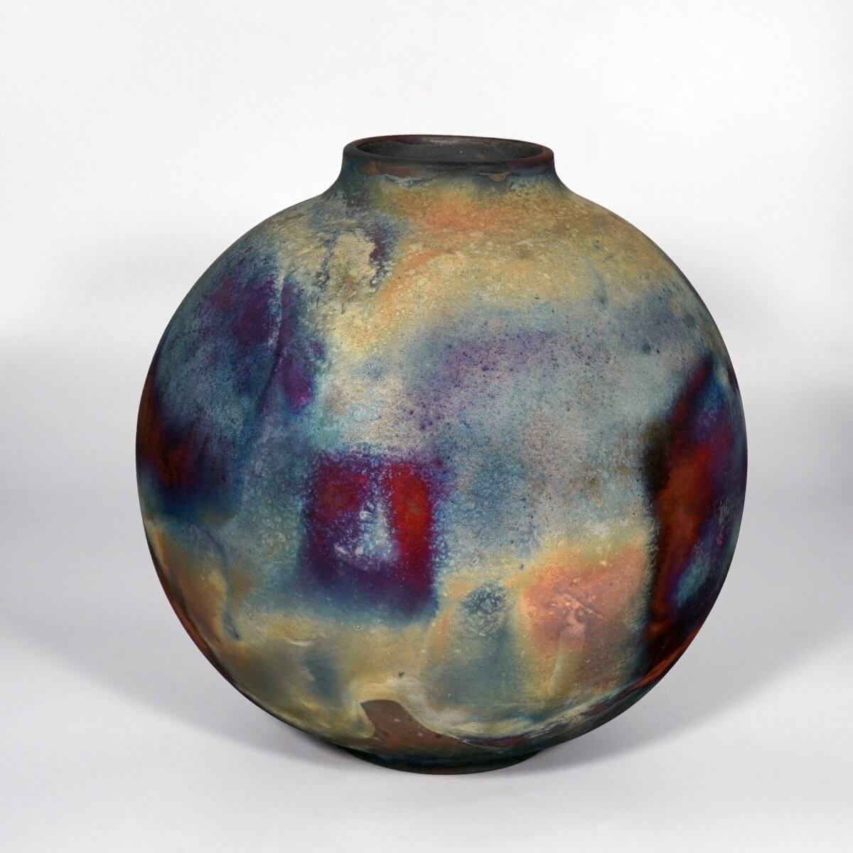 RAAQUU Large Globe Ceramic Vase Full Copper Matte S/N0000861 11" Raku Pottery Unique Handmade ceramic pottery raku vases, urns, and home decor, sculptures, wall decor, gifts by Adil Ghani
