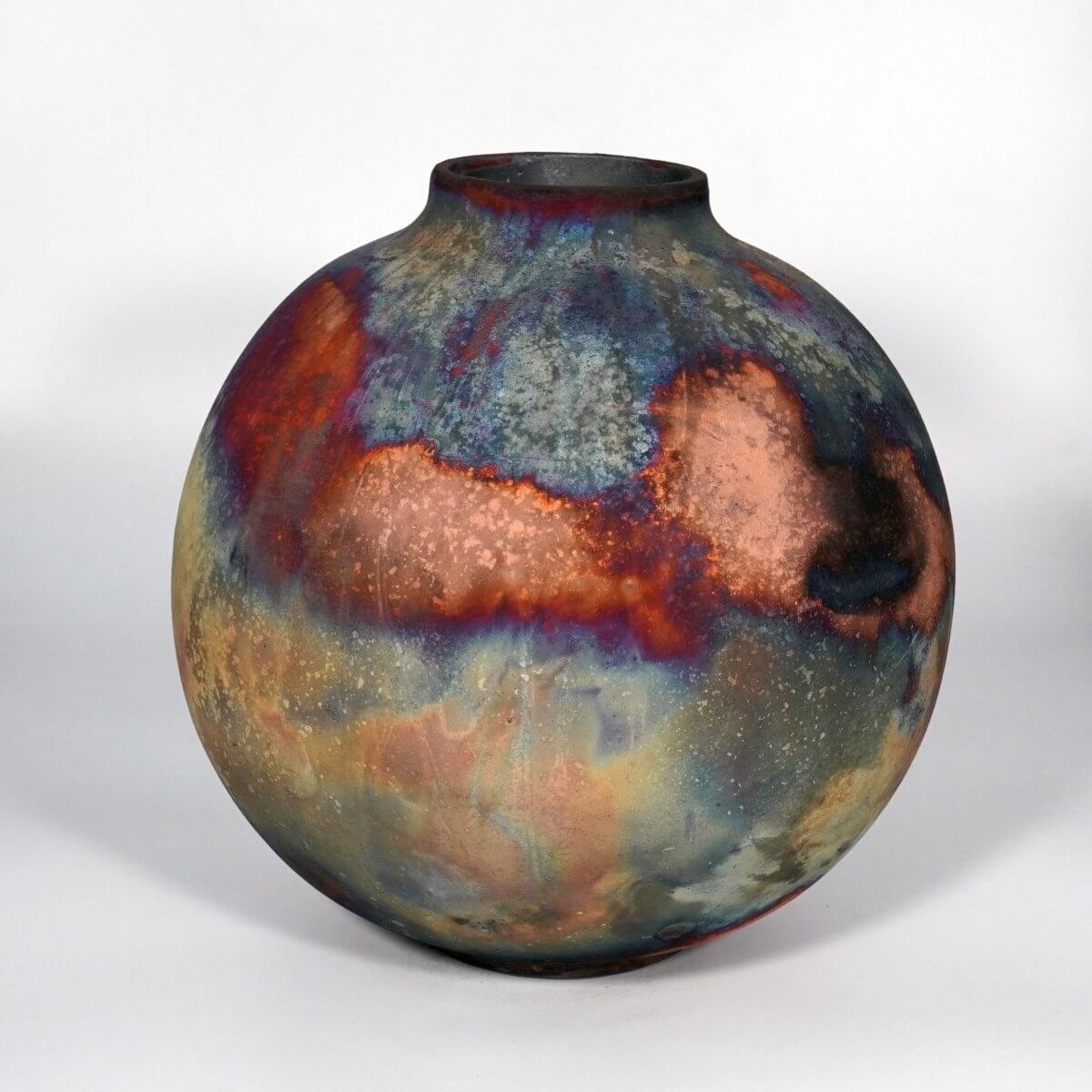 RAAQUU Large Globe Ceramic Vase Full Copper Matte S/N0000873 11" Raku Pottery Unique Handmade ceramic pottery raku vases, urns, and home decor, sculptures, wall decor, gifts by Adil Ghani