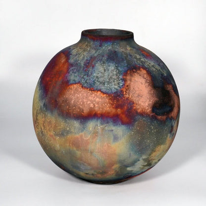 RAAQUU Large Globe Ceramic Vase Full Copper Matte S/N0000873 11" Raku Pottery Unique Handmade ceramic pottery raku vases, urns, and home decor, sculptures, wall decor, gifts by Adil Ghani