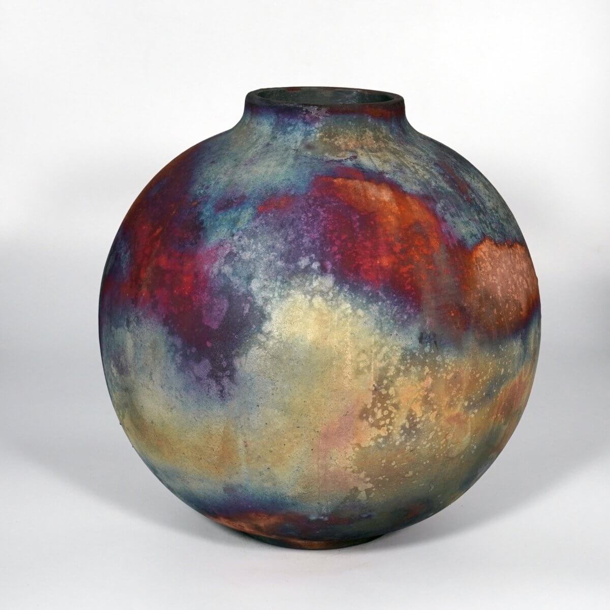 RAAQUU Large Globe Ceramic Vase Full Copper Matte S/N0000873 11" Raku Pottery Unique Handmade ceramic pottery raku vases, urns, and home decor, sculptures, wall decor, gifts by Adil Ghani