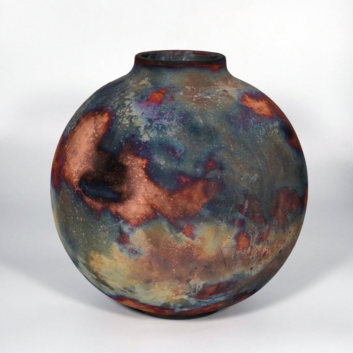 RAAQUU Large Globe Ceramic Vase Full Copper Matte S/N0000873 11" Raku Pottery Unique Handmade ceramic pottery raku vases, urns, and home decor, sculptures, wall decor, gifts by Adil Ghani