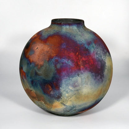 RAAQUU Large Globe Ceramic Vase Full Copper Matte S/N0000873 11" Raku Pottery Unique Handmade ceramic pottery raku vases, urns, and home decor, sculptures, wall decor, gifts by Adil Ghani