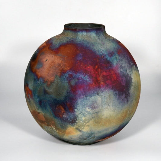 RAAQUU Large Globe Ceramic Vase Full Copper Matte S/N0000873 11" Raku Pottery Unique Handmade ceramic pottery raku vases, urns, and home decor, sculptures, wall decor, gifts by Adil Ghani