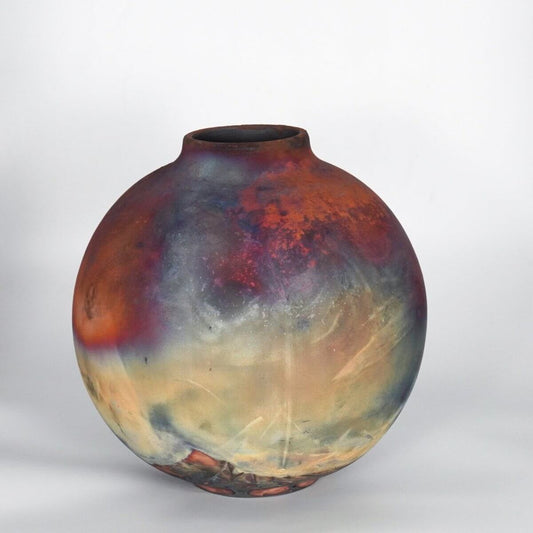 RAAQUU Large Globe Ceramic Vase Full Copper Matte S/N0000877 11" Raku Pottery Unique Handmade ceramic pottery raku vases, urns, and home decor, sculptures, wall decor, gifts by Adil Ghani