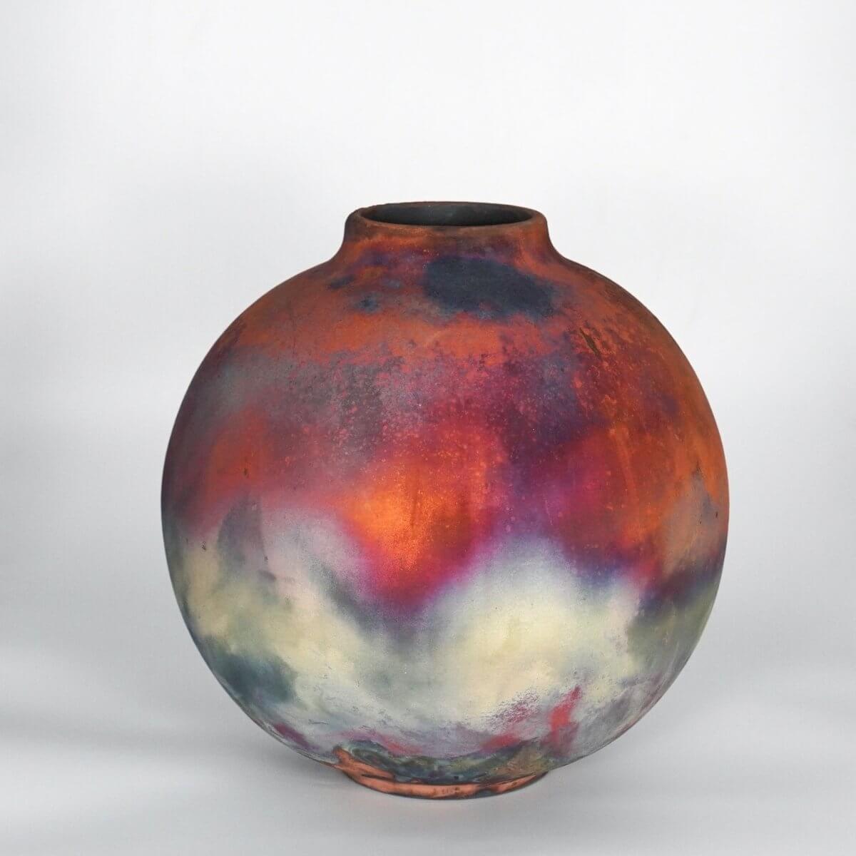 RAAQUU Large Globe Ceramic Vase Full Copper Matte S/N0000877 11" Raku Pottery Unique Handmade ceramic pottery raku vases, urns, and home decor, sculptures, wall decor, gifts by Adil Ghani