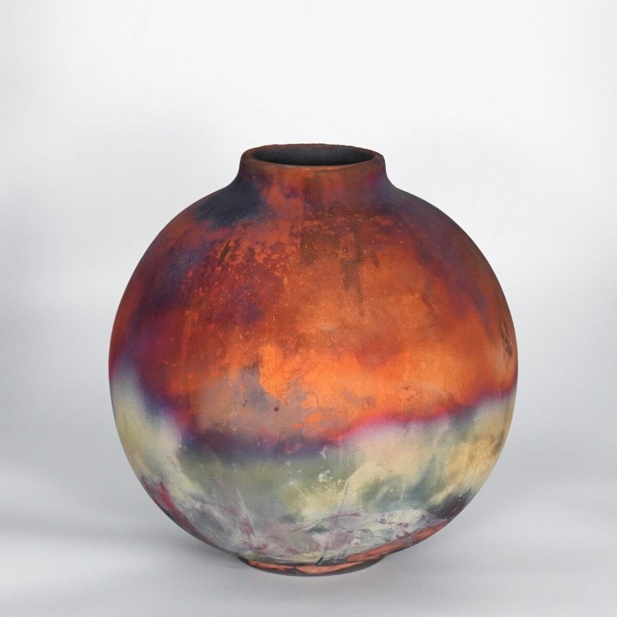 RAAQUU Large Globe Ceramic Vase Full Copper Matte S/N0000877 11" Raku Pottery Unique Handmade ceramic pottery raku vases, urns, and home decor, sculptures, wall decor, gifts by Adil Ghani