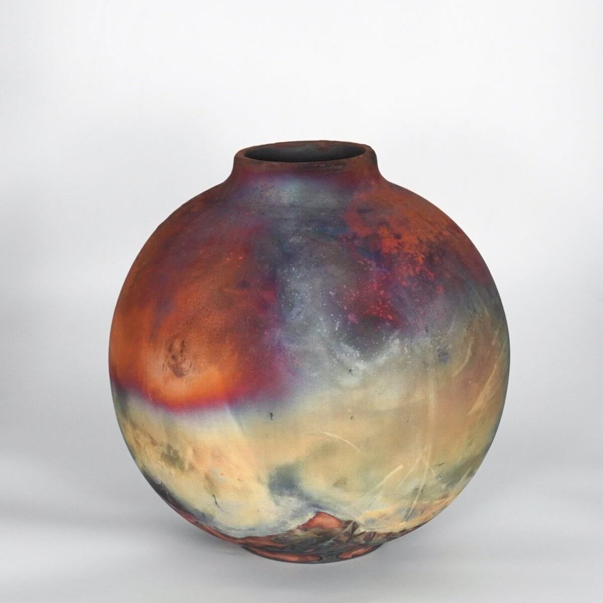 RAAQUU Large Globe Ceramic Vase Full Copper Matte S/N0000877 11" Raku Pottery Unique Handmade ceramic pottery raku vases, urns, and home decor, sculptures, wall decor, gifts by Adil Ghani