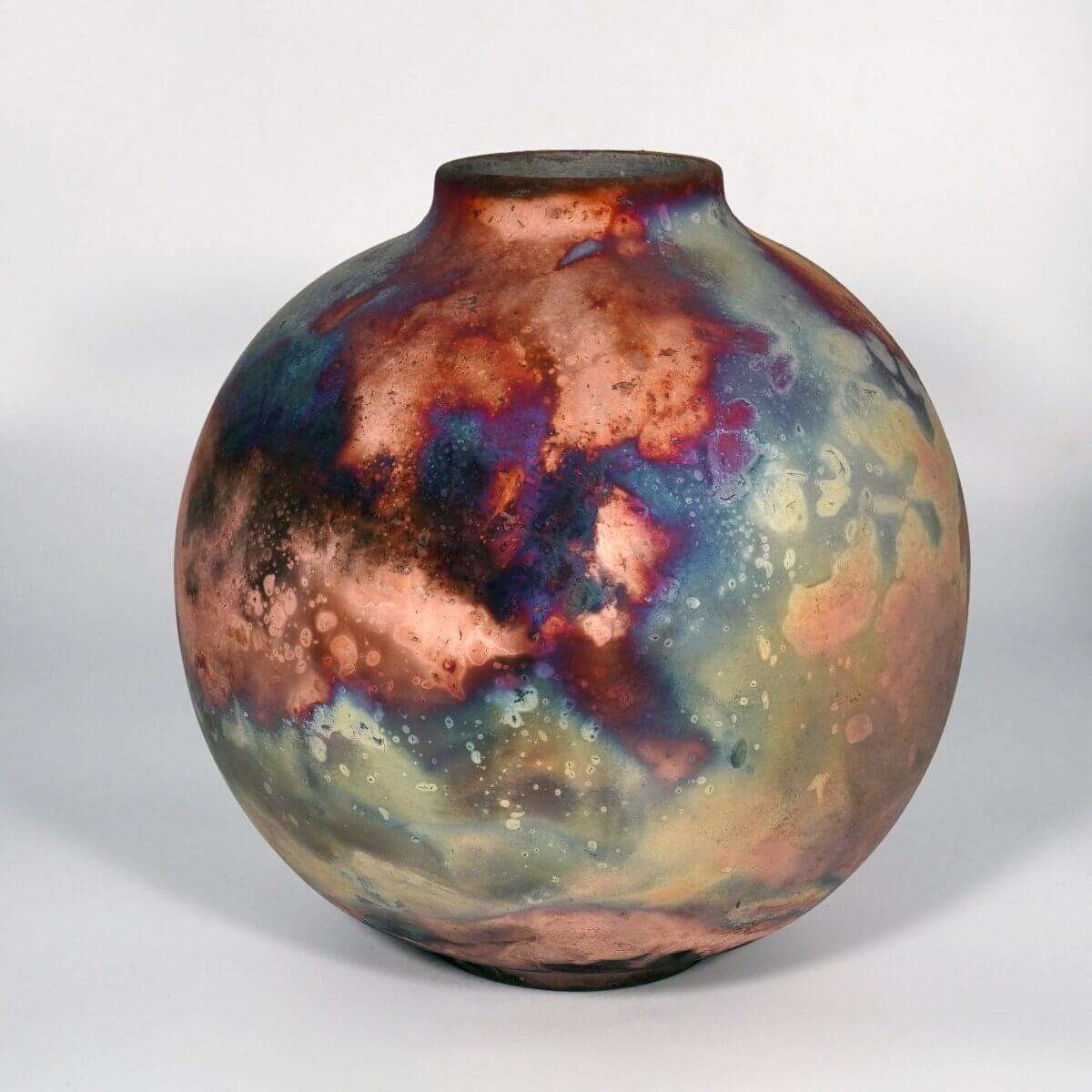 RAAQUU Large Globe Ceramic Vase Full Copper Matte S/N0000884 11" Raku Pottery Unique Handmade ceramic pottery raku vases, urns, and home decor, sculptures, wall decor, gifts by Adil Ghani