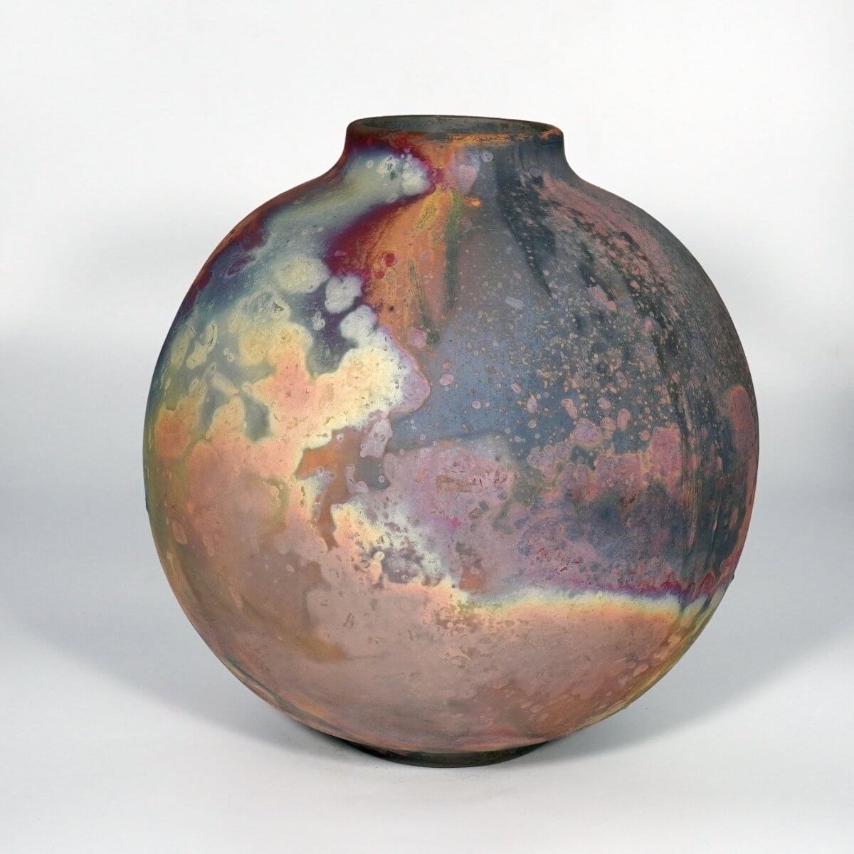 RAAQUU Large Globe Ceramic Vase Full Copper Matte S/N0000884 11" Raku Pottery Unique Handmade ceramic pottery raku vases, urns, and home decor, sculptures, wall decor, gifts by Adil Ghani