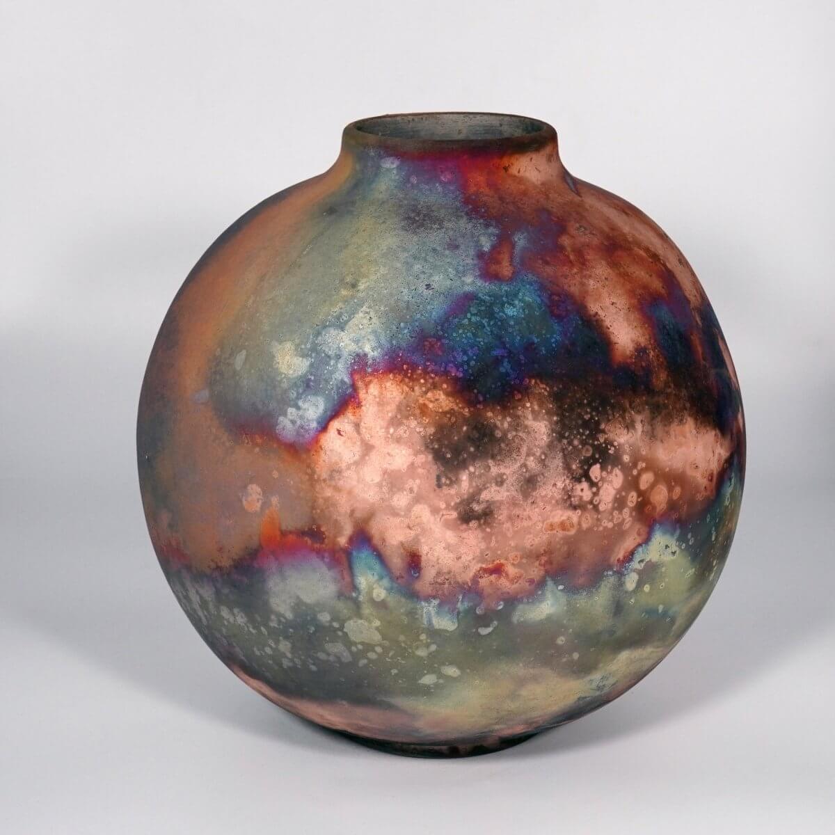 RAAQUU Large Globe Ceramic Vase Full Copper Matte S/N0000884 11" Raku Pottery Unique Handmade ceramic pottery raku vases, urns, and home decor, sculptures, wall decor, gifts by Adil Ghani