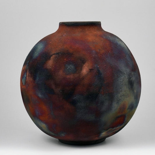 RAAQUU Large Globe Ceramic Vase Full Copper Matte S/N0000915 11" Raku Pottery - RAAQUU