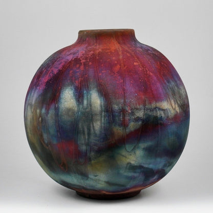 RAAQUU Large Globe Ceramic Vase Full Copper Matte S/N0000916 11" Raku Pottery - RAAQUU