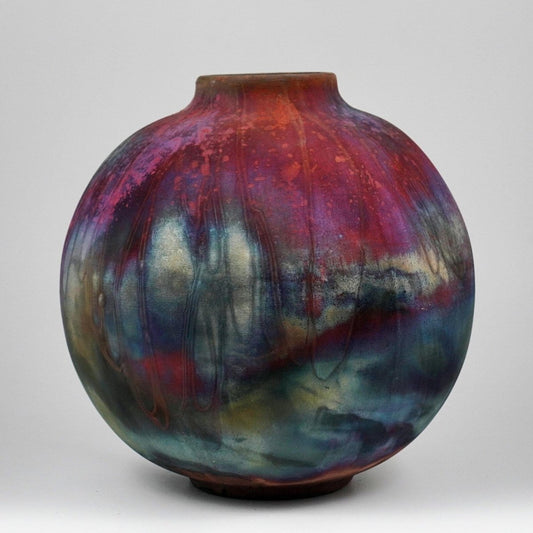 RAAQUU Large Globe Ceramic Vase Full Copper Matte S/N0000916 11" Raku Pottery - RAAQUU