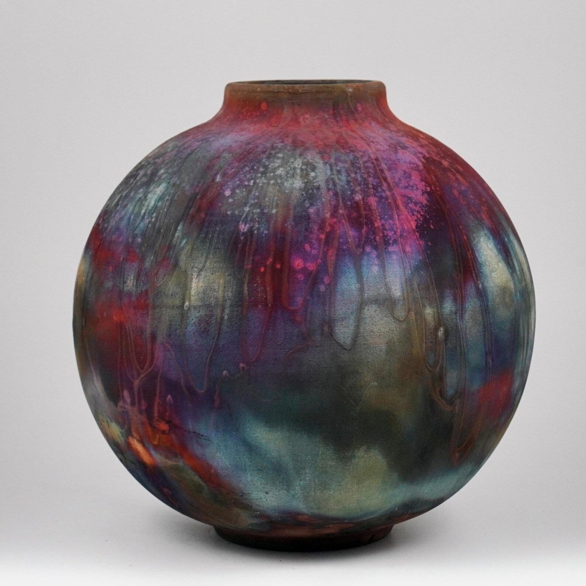 RAAQUU Large Globe Ceramic Vase Full Copper Matte S/N0000916 11" Raku Pottery - RAAQUU