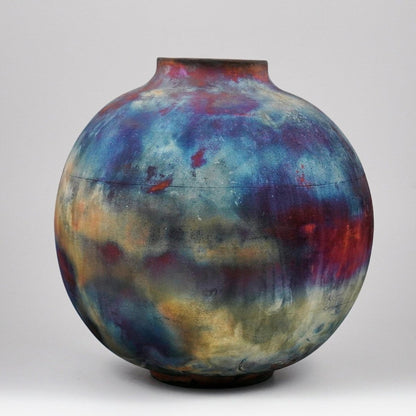 RAAQUU Large Globe Ceramic Vase Full Copper Matte S/N0000931 11" Raku Pottery - RAAQUU