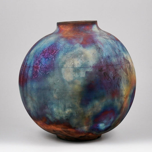 RAAQUU Large Globe Ceramic Vase Full Copper Matte S/N0000931 11" Raku Pottery - RAAQUU