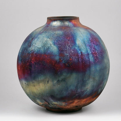 RAAQUU Large Globe Ceramic Vase Full Copper Matte S/N0000931 11" Raku Pottery - RAAQUU