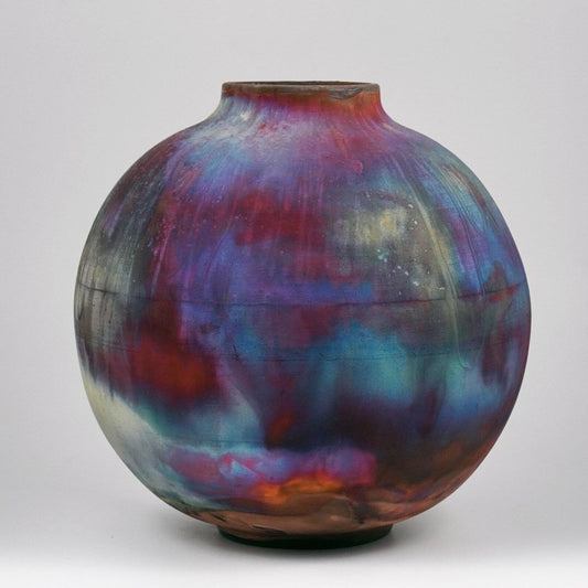RAAQUU Large Globe Ceramic Vase Full Copper Matte S/N0000942 11" Raku Pottery - RAAQUU