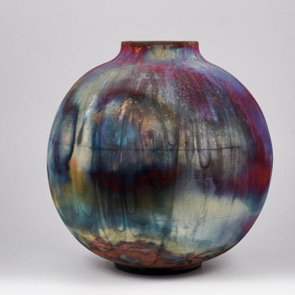 RAAQUU Large Globe Ceramic Vase Full Copper Matte S/N0000942 11" Raku Pottery - RAAQUU