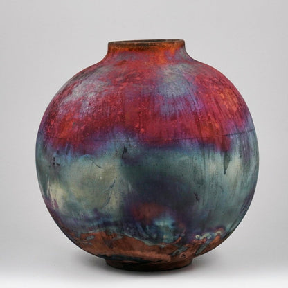 RAAQUU Large Globe Ceramic Vase Full Copper Matte S/N0000945 11" Raku Pottery - RAAQUU
