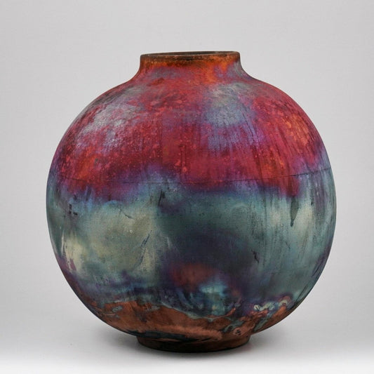 RAAQUU Large Globe Ceramic Vase Full Copper Matte S/N0000945 11" Raku Pottery - RAAQUU