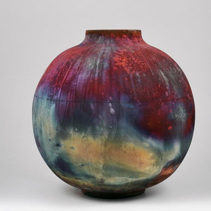 RAAQUU Large Globe Ceramic Vase Full Copper Matte S/N0000945 11" Raku Pottery - RAAQUU
