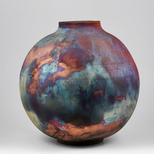RAAQUU Large Globe Ceramic Vase Full Copper Matte S/N0000964 11" Raku Pottery - RAAQUU