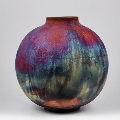 RAAQUU Large Globe Ceramic Vase Full Copper Matte S/N0000966 11" Raku Pottery - RAAQUU
