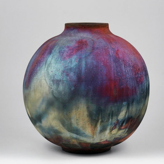 RAAQUU Large Globe Ceramic Vase Full Copper Matte S/N0000966 11" Raku Pottery - RAAQUU