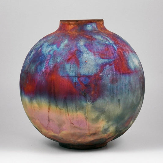RAAQUU Large Globe Ceramic Vase Full Copper Matte S/N0000977 11" Raku Pottery - RAAQUU