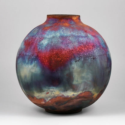 RAAQUU Large Globe Ceramic Vase Full Copper Matte S/N0000977 11" Raku Pottery - RAAQUU