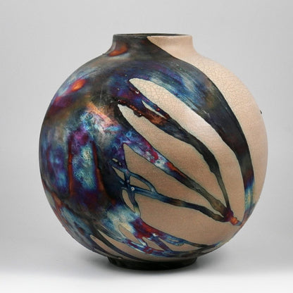 RAAQUU Large Globe Ceramic Vase Half Copper Matte S/N0000770 11" Raku Pottery - RAAQUU