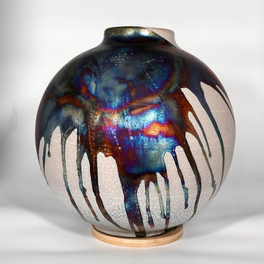 RAAQUU Large Globe Ceramic Vase Half Copper Matte S/N0000772 11" Raku Pottery Unique Handmade ceramic pottery raku vases, urns, and home decor, sculptures, wall decor, gifts by Adil Ghani