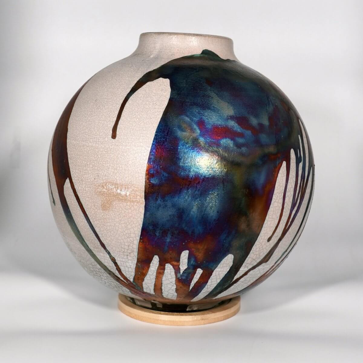 RAAQUU Large Globe Ceramic Vase Half Copper Matte S/N0000772 11" Raku Pottery Unique Handmade ceramic pottery raku vases, urns, and home decor, sculptures, wall decor, gifts by Adil Ghani