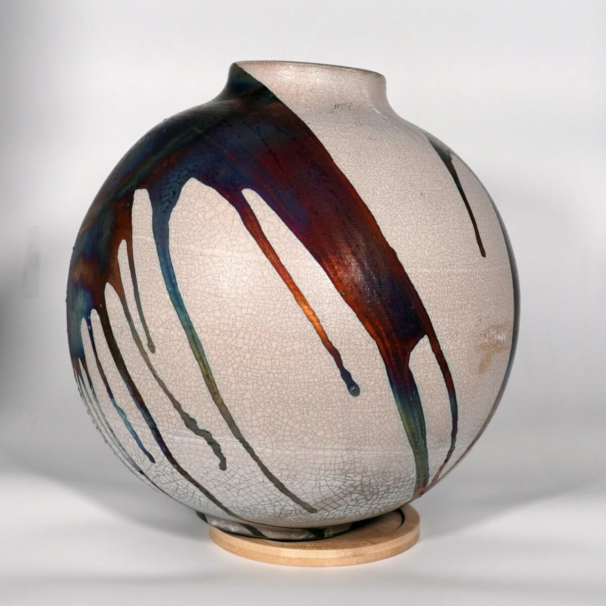 RAAQUU Large Globe Ceramic Vase Half Copper Matte S/N0000772 11" Raku Pottery Unique Handmade ceramic pottery raku vases, urns, and home decor, sculptures, wall decor, gifts by Adil Ghani