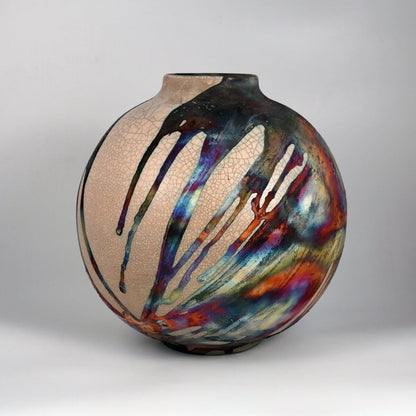 RAAQUU Large Globe Ceramic Vase Half Copper Matte S/N0000779 11" Raku Pottery Unique Handmade ceramic pottery raku vases, urns, and home decor, sculptures, wall decor, gifts by Adil Ghani