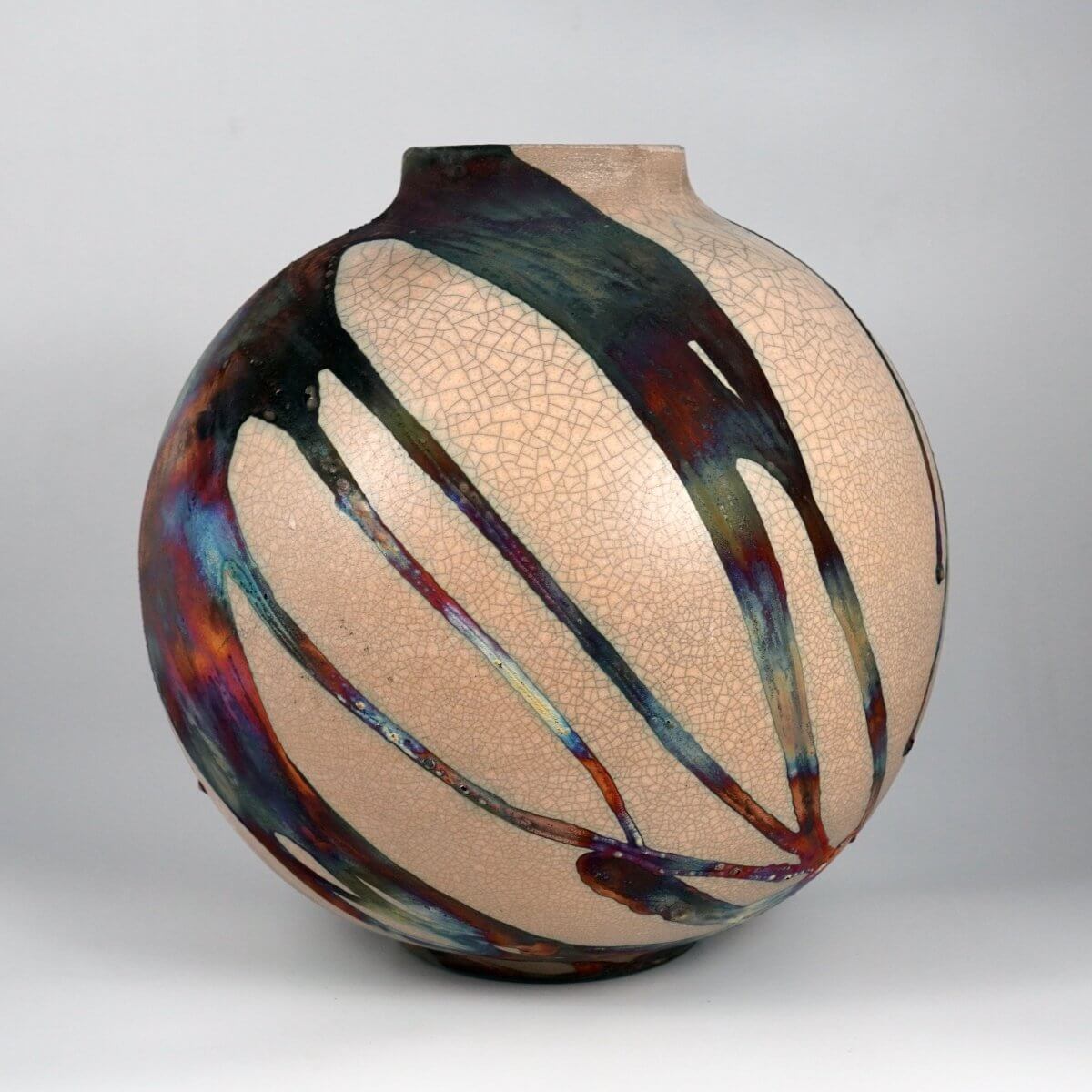 RAAQUU Large Globe Ceramic Vase Half Copper Matte S/N0000779 11" Raku Pottery Unique Handmade ceramic pottery raku vases, urns, and home decor, sculptures, wall decor, gifts by Adil Ghani