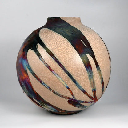 RAAQUU Large Globe Ceramic Vase Half Copper Matte S/N0000779 11" Raku Pottery Unique Handmade ceramic pottery raku vases, urns, and home decor, sculptures, wall decor, gifts by Adil Ghani