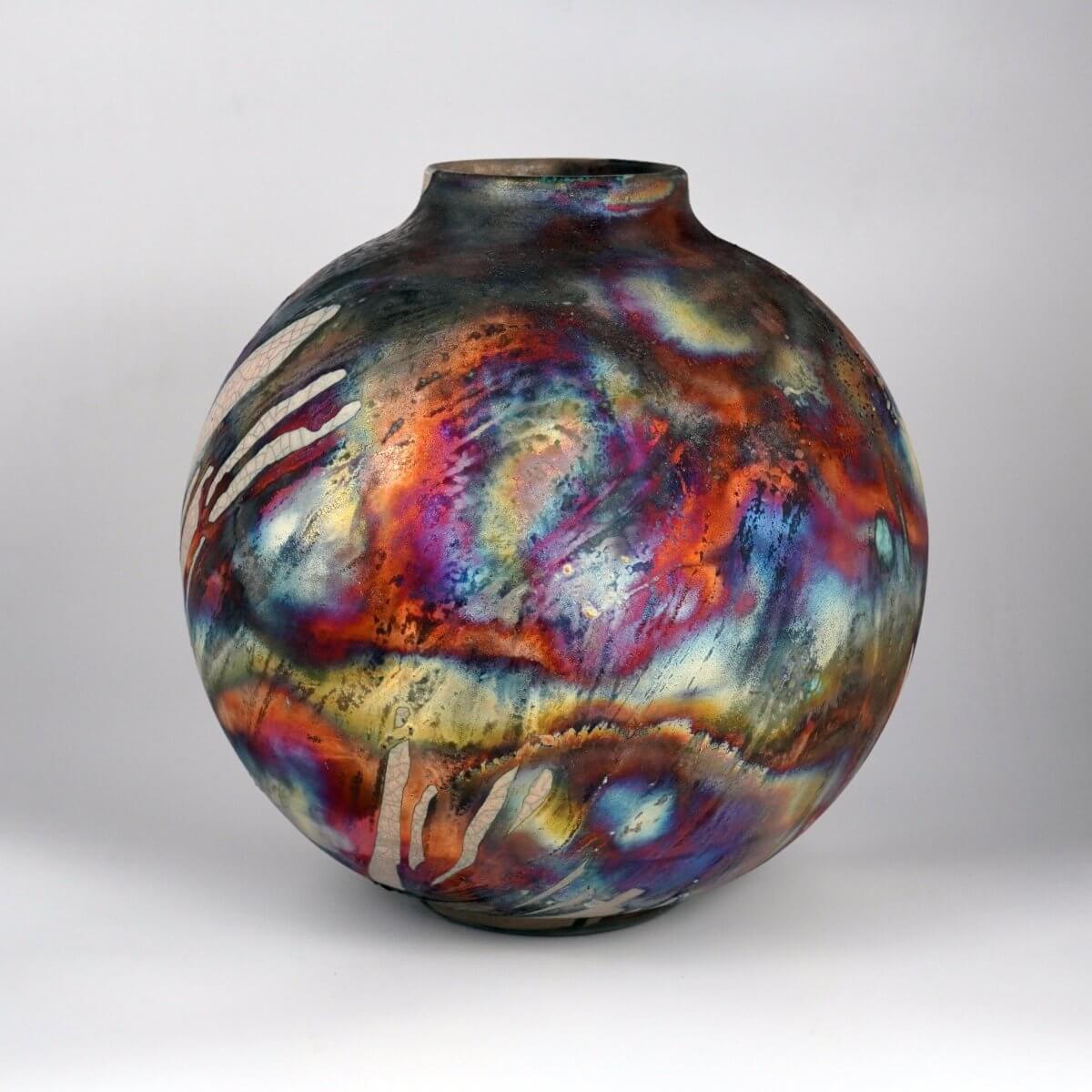 RAAQUU Large Globe Ceramic Vase Half Copper Matte S/N0000779 11" Raku Pottery Unique Handmade ceramic pottery raku vases, urns, and home decor, sculptures, wall decor, gifts by Adil Ghani