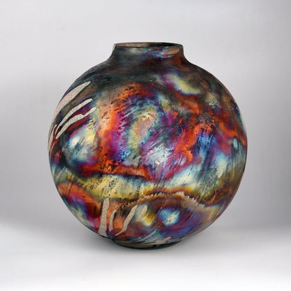 RAAQUU Large Globe Ceramic Vase Half Copper Matte S/N0000779 11" Raku Pottery Unique Handmade ceramic pottery raku vases, urns, and home decor, sculptures, wall decor, gifts by Adil Ghani