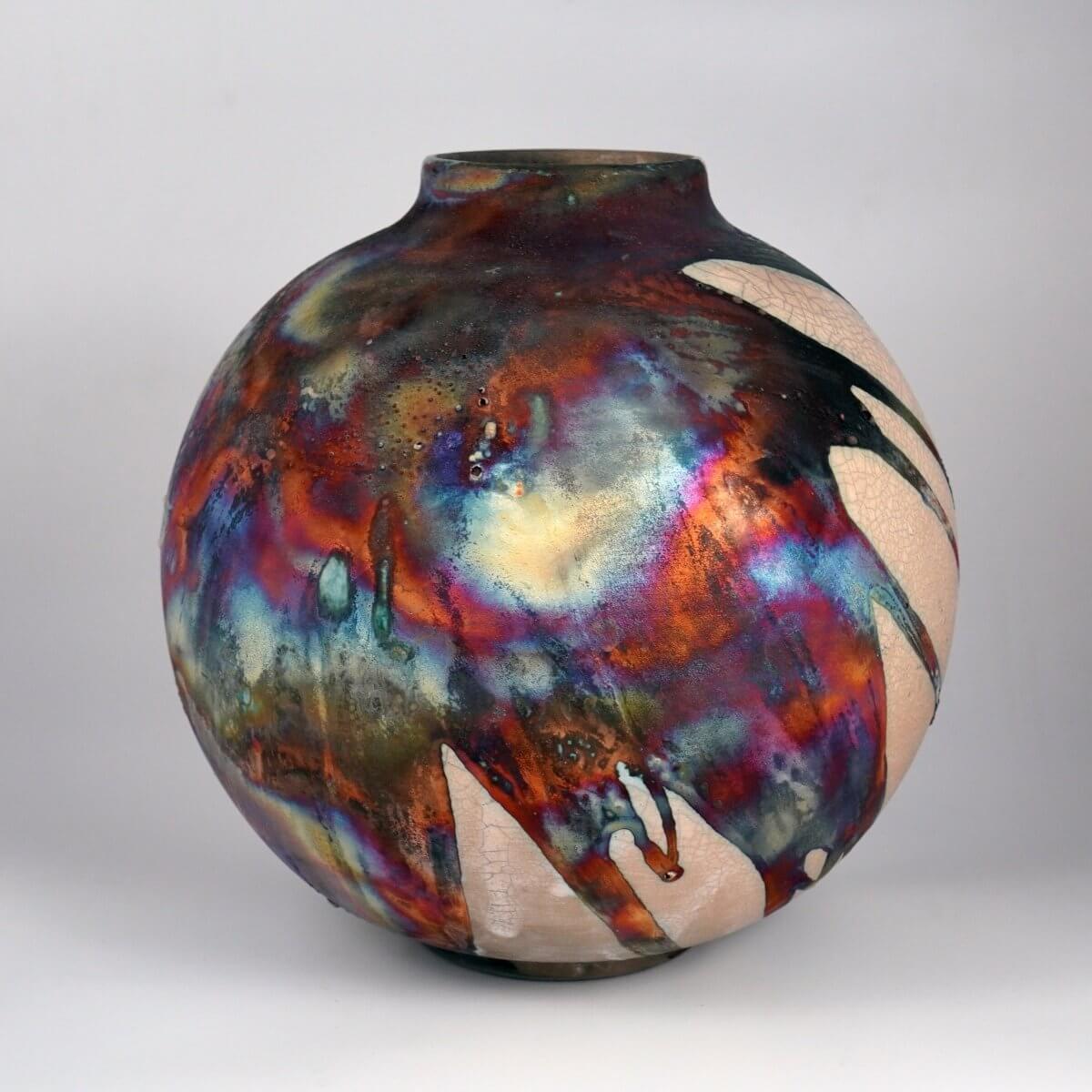 RAAQUU Large Globe Ceramic Vase Half Copper Matte S/N0000779 11" Raku Pottery Unique Handmade ceramic pottery raku vases, urns, and home decor, sculptures, wall decor, gifts by Adil Ghani