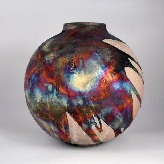 RAAQUU Large Globe Ceramic Vase Half Copper Matte S/N0000779 11" Raku Pottery Unique Handmade ceramic pottery raku vases, urns, and home decor, sculptures, wall decor, gifts by Adil Ghani