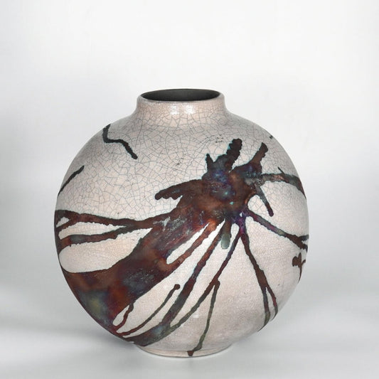 RAAQUU Large Globe Ceramic Vase Half Copper Matte S/N0000819 11" Raku Pottery Unique Handmade ceramic pottery raku vases, urns, and home decor, sculptures, wall decor, gifts by Adil Ghani